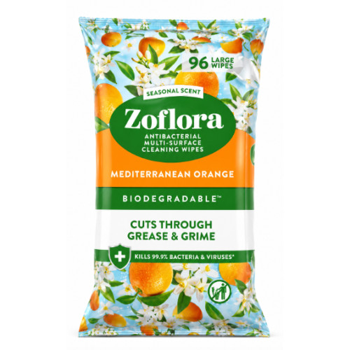 Вологі антибактеріальні серветки Zoflora Mediterranean Orange, 96 шт.